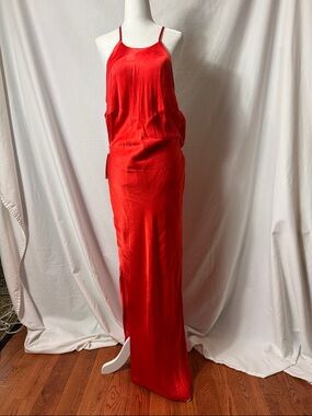 Bardot Vibrant Red Satin Maxi Slip Dress